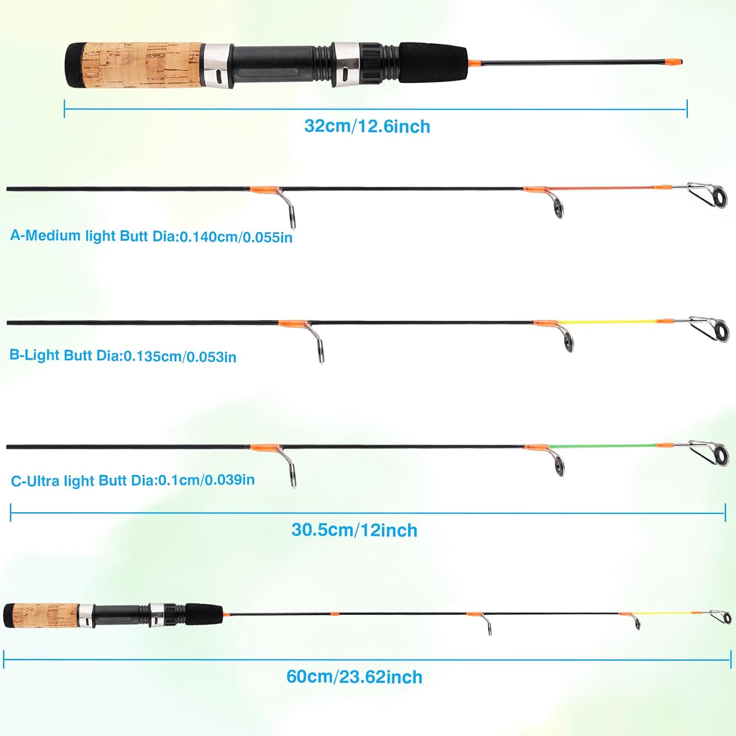 Ice Fishing Rod and Reel Combo Set Carbon Portable Complete Kit | with Tackle Bag Ice Jigs Ice Cleats Spinning Reels