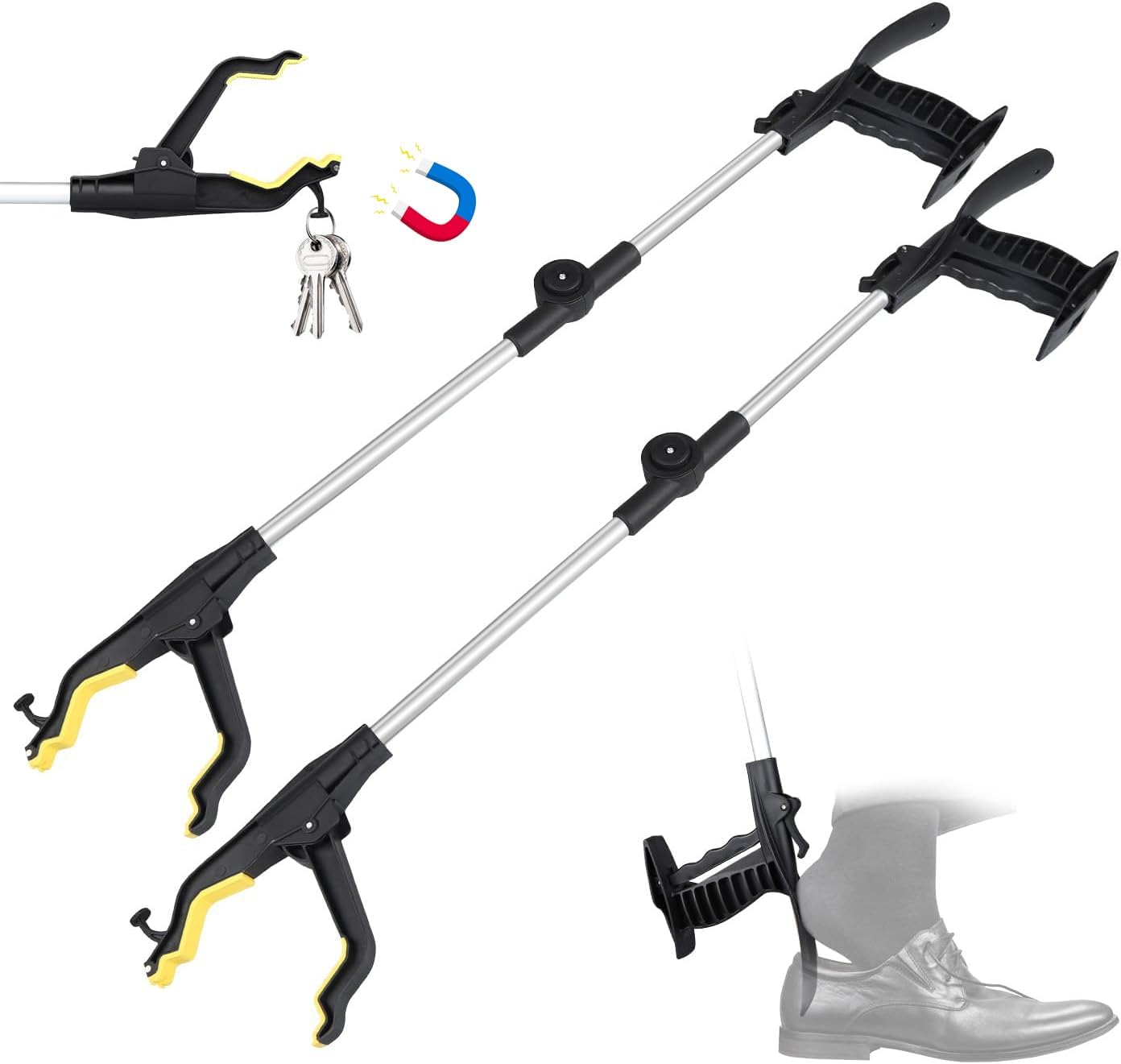 32" Grabber Reacher Tool, 2-Pack Foldable Reacher Grabber Pickup Tool with Shoe Horn, Trash Picker Upper Grabber with