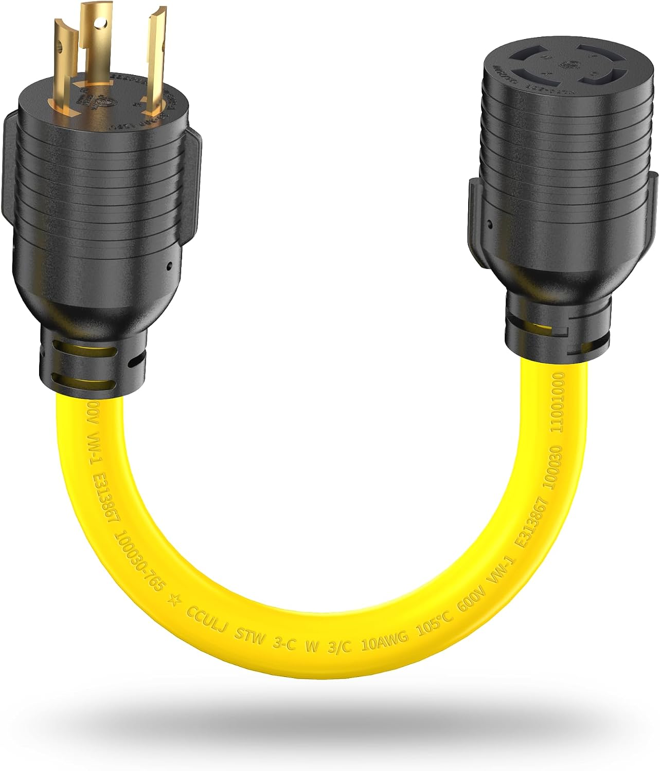 NEMA L5-30P to L14-30R Adapter Cord, 30 Amp 3 Prong to 4 Prong Twist Lock Generator Plug Adapter, Generator Transfer
