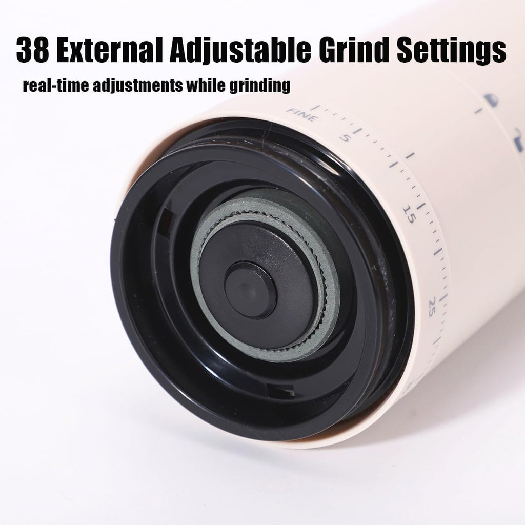 Portable Electric Burr Coffee Grinder with 38 Adjustable Grind Settings - USB Rechargeable Ceramic Core Conical Burr