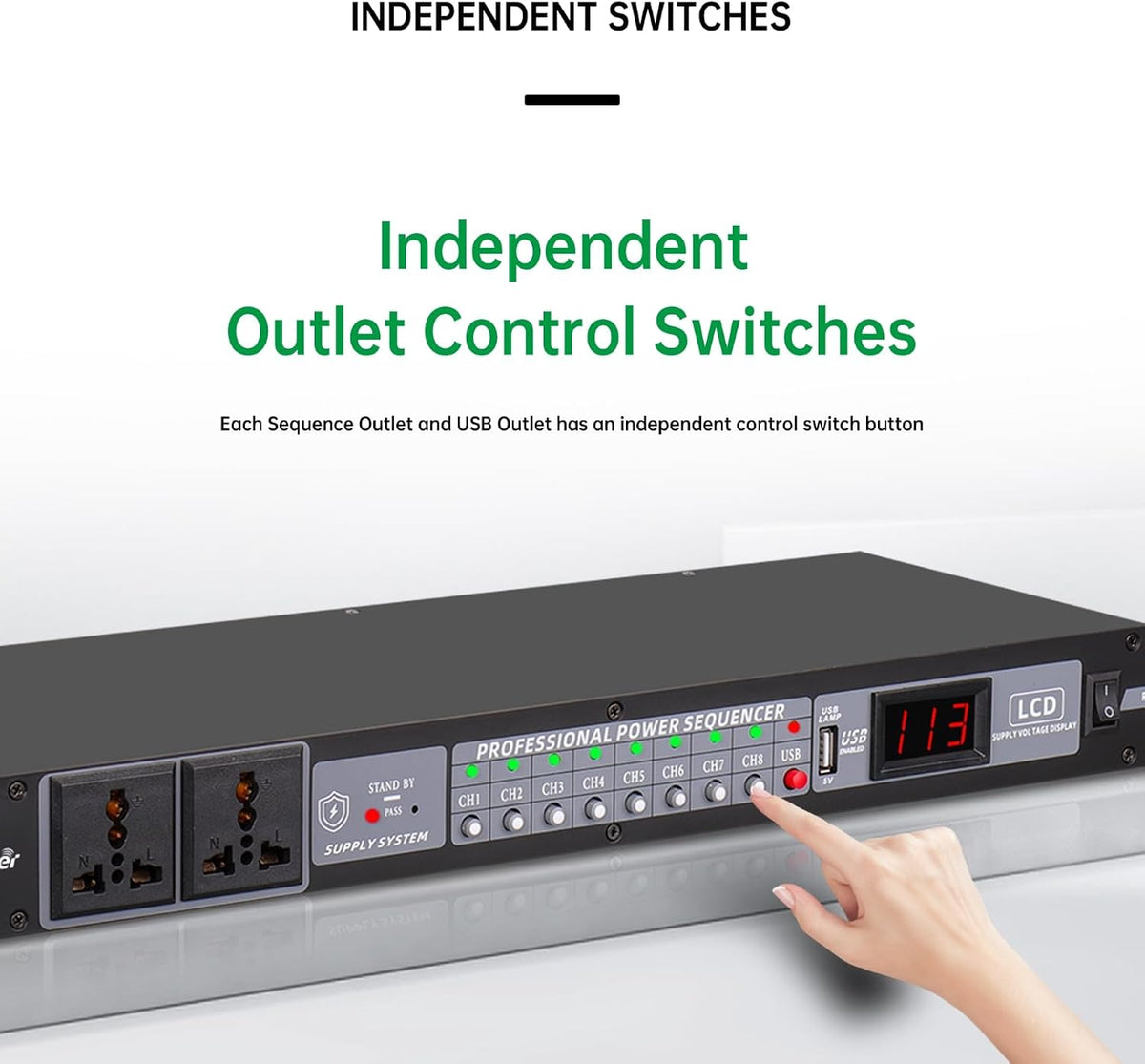 10-Outlet Power Sequencer, Power Conditioner, Independent Switch