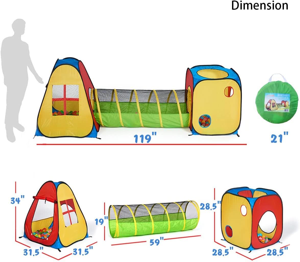 3 in 1 Pop Up Play Tent with Tunnel, Indoor/Outdoor Playhouse | Baby Ball Pit, Tunnel Toys for Toddlers 1-3, Soft