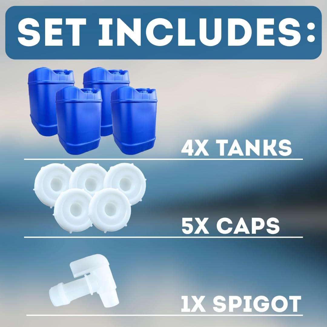 5-Gallon Stackable Water Storage Containers, 5 Lids + 1 Spigot, Easy Fill, Survial Supply Emergency Water Storage for