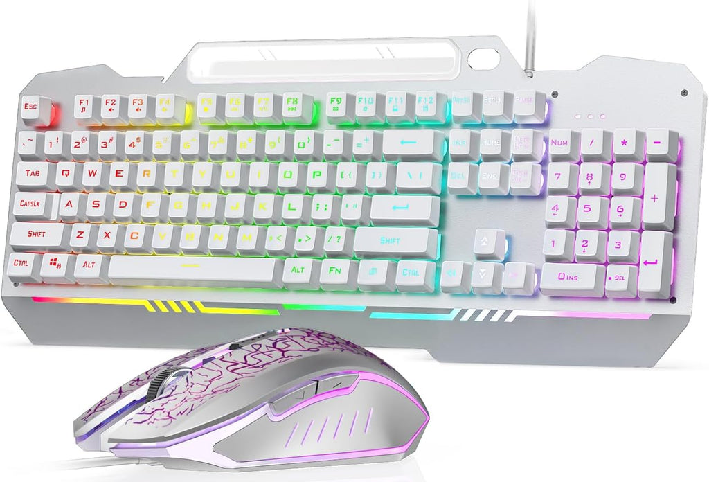 Gaming Keyboard, T102 104 Keys Keyboard and Mouse Combo, USB Wired Computer Keyboards Mechanical Feel Full Size, RGB