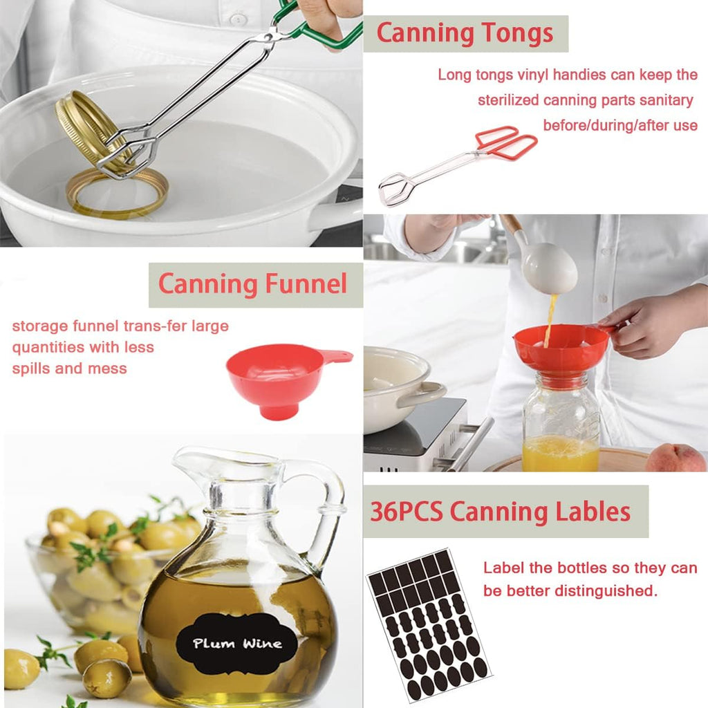 Canning Starter Kit - Supplies, Tools, Equipment - Pot Set, Funnel, Magnetic Jar Lifter, Jar Wrench, Lid Lifter