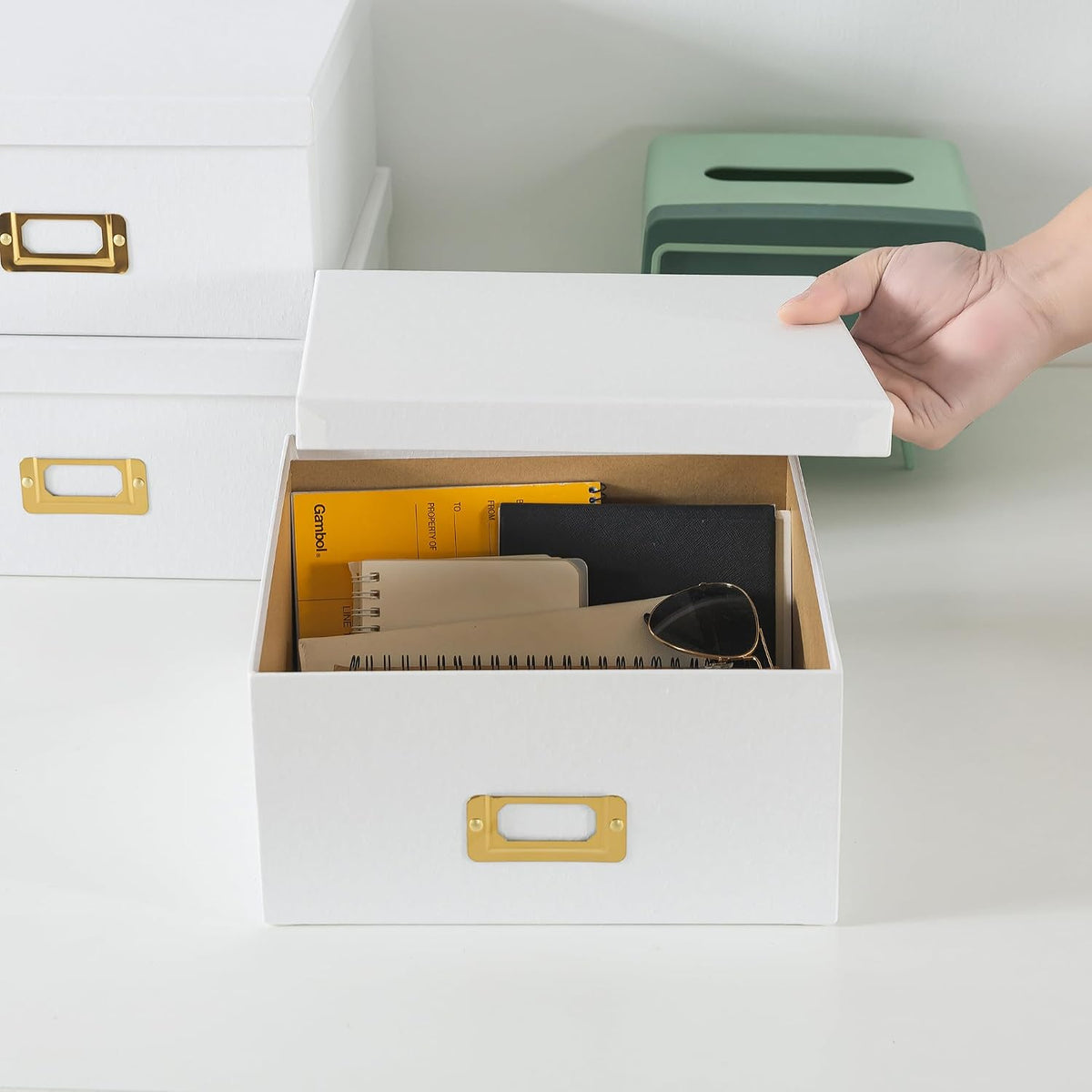 White and Gold Decorative Storage Boxes with Lids, Set of 3