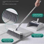4-in-1 Broom and Dustpan Set, Long Handle Broom with Built-in Squeegee