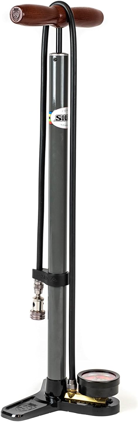 Pista Plus Bike Floor Pump with Steel Barrel, Wood Handle, 120psi