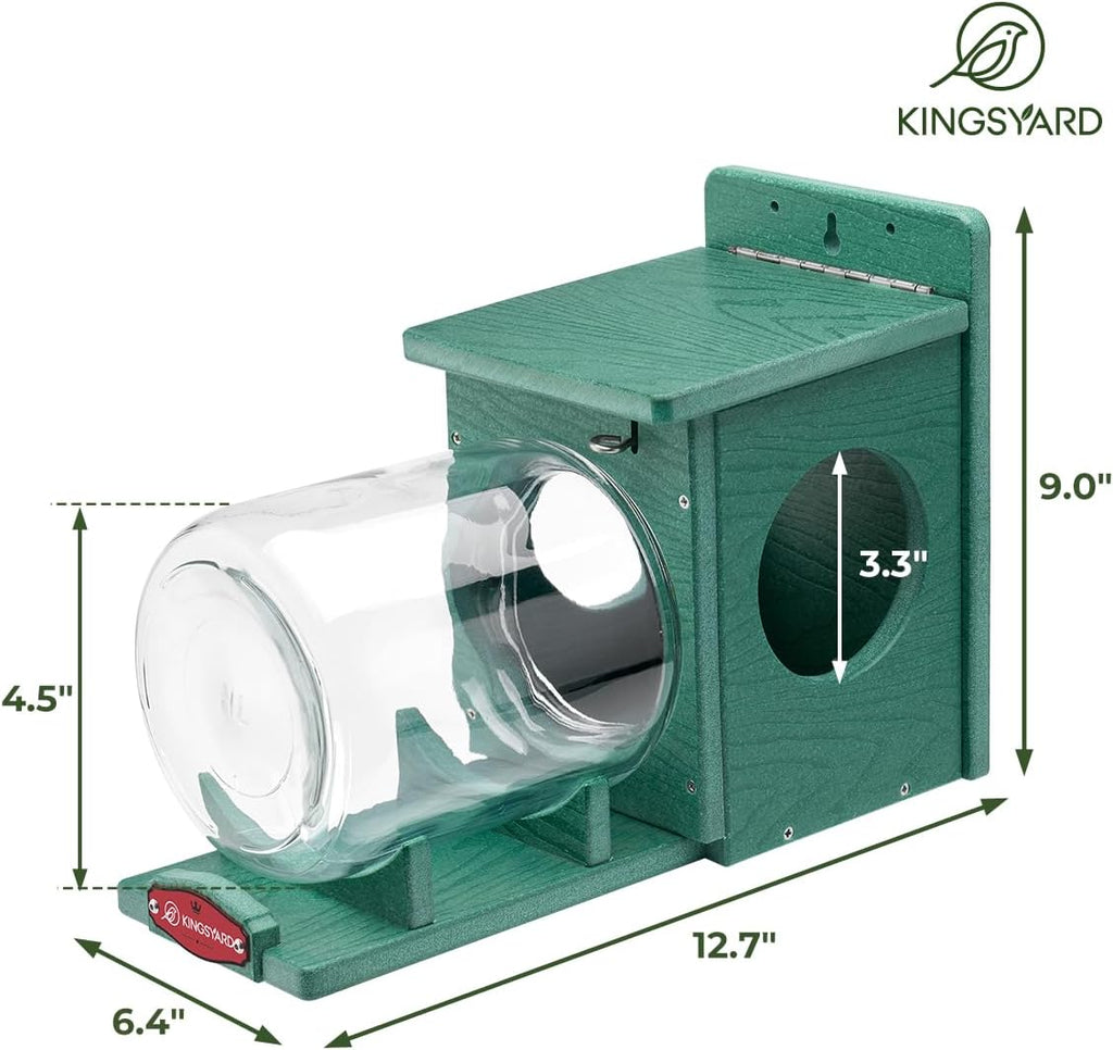 Recycled Plastic Squirrel Feeder for Outside, Squirrel Feeder Box with Peanuts Corn Storage Jar, Sturdy & Durable