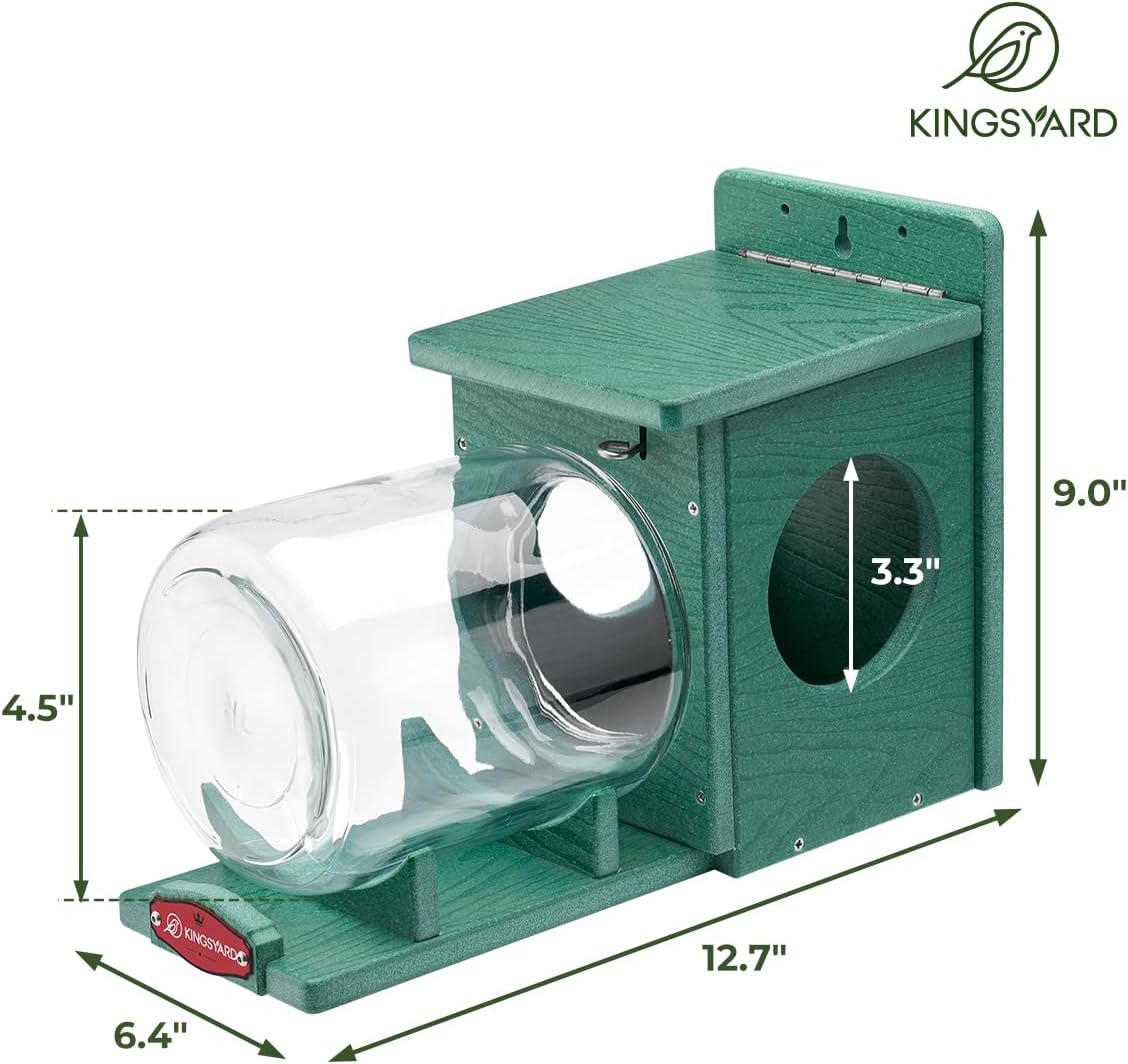 Recycled Plastic Squirrel Feeder for Outside, Squirrel Feeder Box with Peanuts Corn Storage Jar, Sturdy & Durable