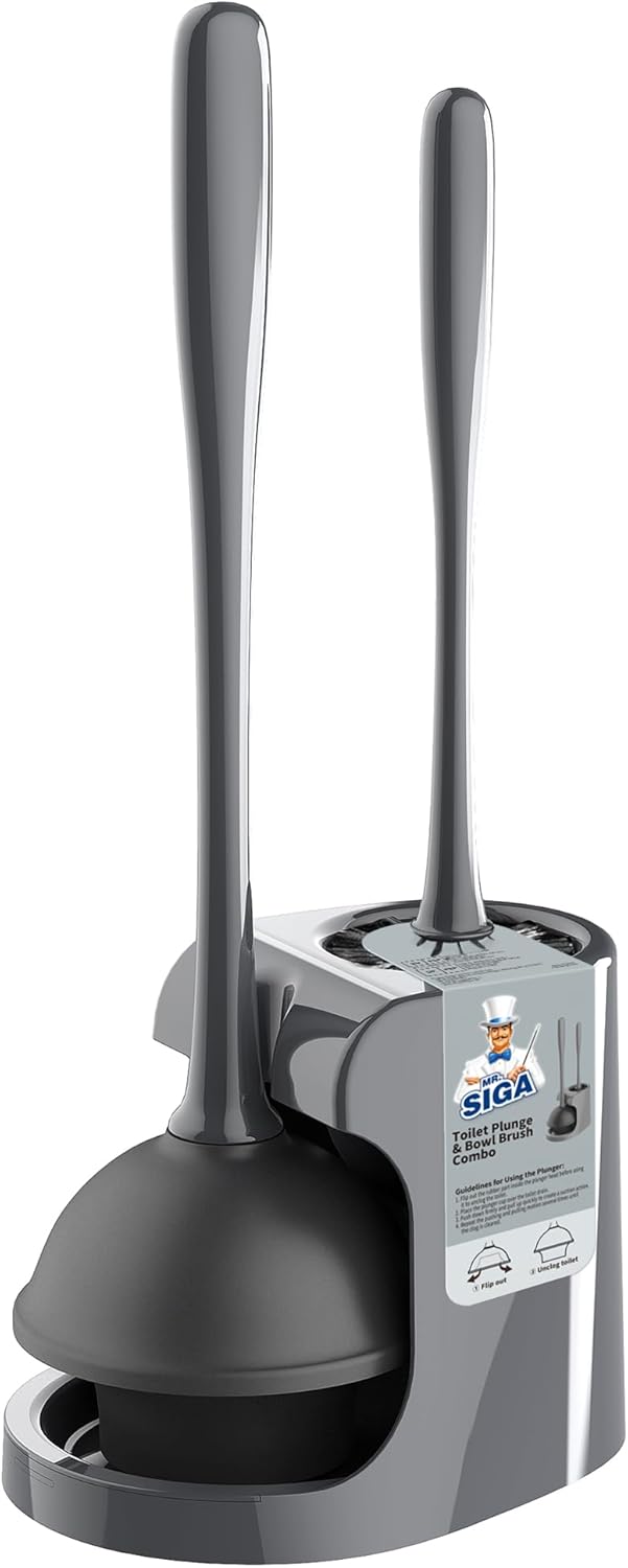Toilet Plunger and Bowl Brush Combo for Bathroom Cleaning, Gray | Heavy duty toilet brush and plunger set, toilet