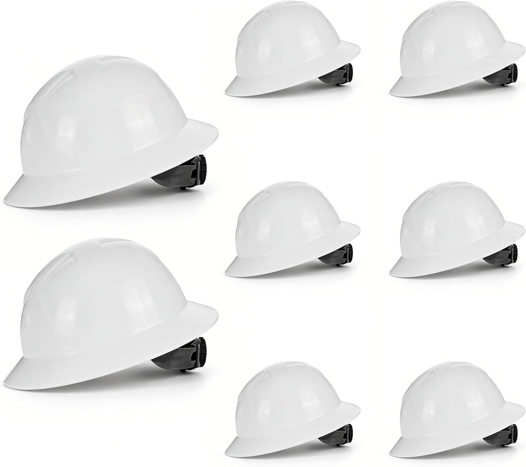 8-Pack Ratchet Suspension Hard Hats, Vented Safety Helmet with HDPE Shell, Adjustable Ratchet (21-24.57 Inch)