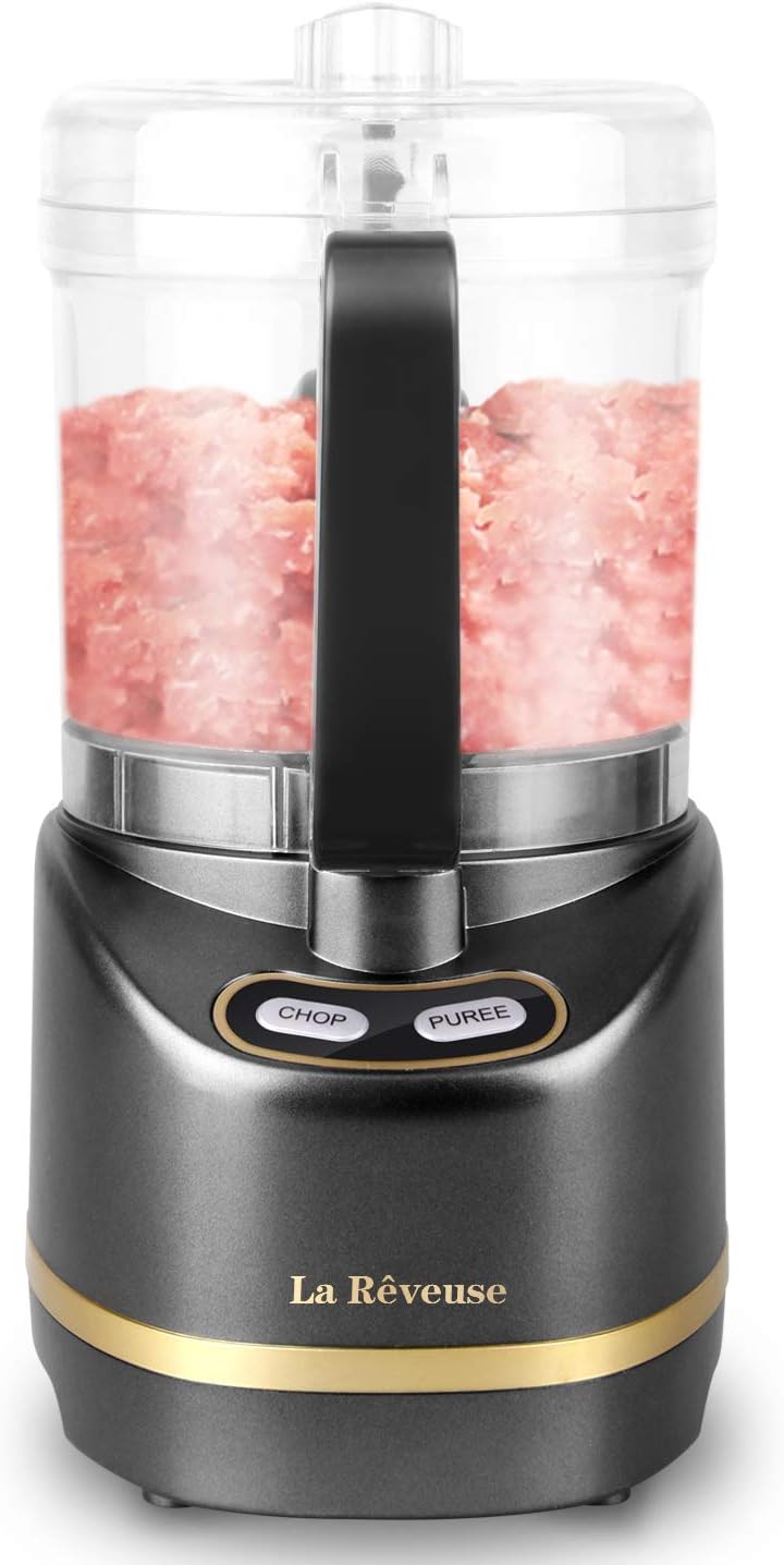2 Cup Mini Food Processor, Electric Chopper Small, Metallic Grey | for Mincing, Chopping, Grinding, Blending, Puree