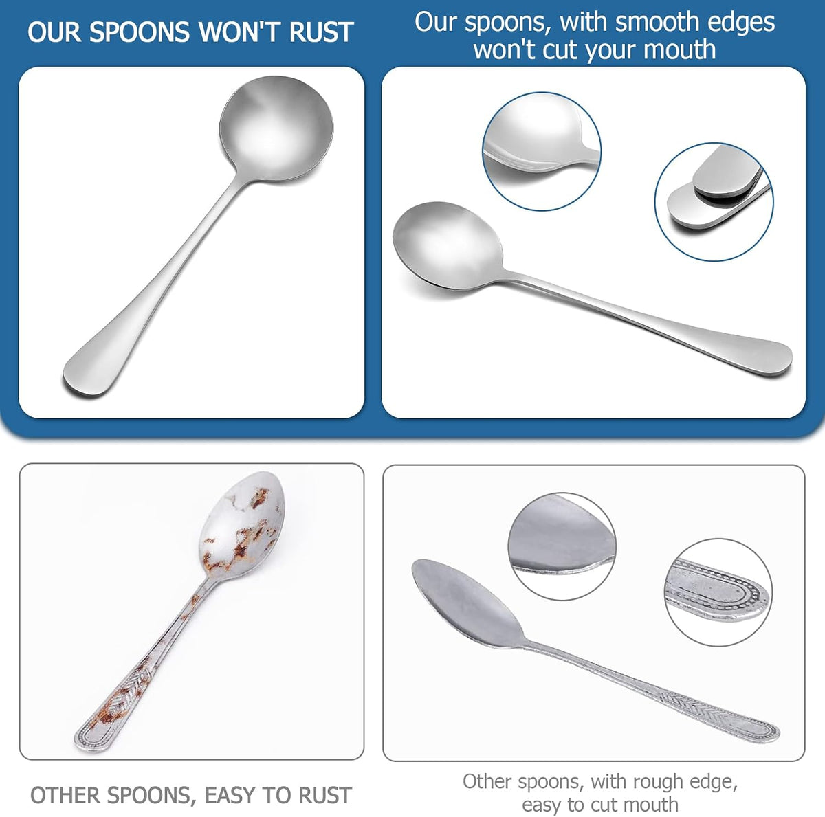 20 Piece Round Stainless Steel Bouillon Spoons, 6.7 Inch