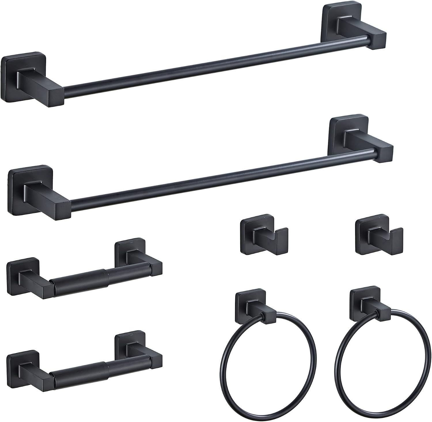 Matte Black Bathroom Hardware Set 8 Pieces,Towel Bar Set Stainless Steel Wall Mounted, Includes 16In Hand Towel Bar