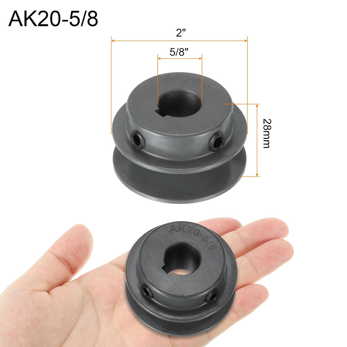 uxcell AK20-5/8 V-Belt Sheave 5/8" Bore, 2" OD, Single Groove Web Sheave