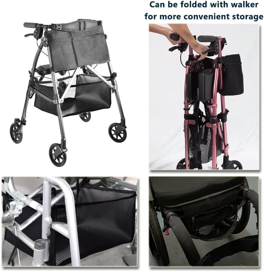 Wheelchair Under Seat Storage Carrier - Elderly Rollator Mesh Organizer Bag for Four Wheel Rollator, Under Seatneath