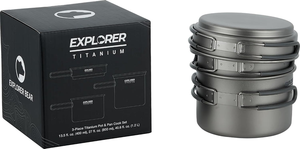 Titanium Stackable Camping Cooking Pot Mess Kit Set