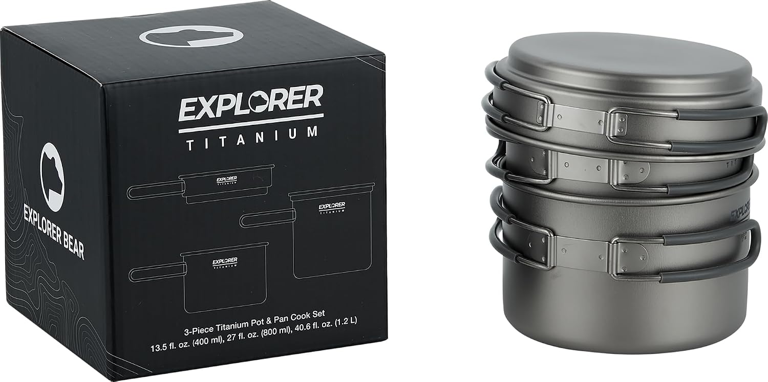 Titanium Stackable Camping Cooking Pot Mess Kit Set