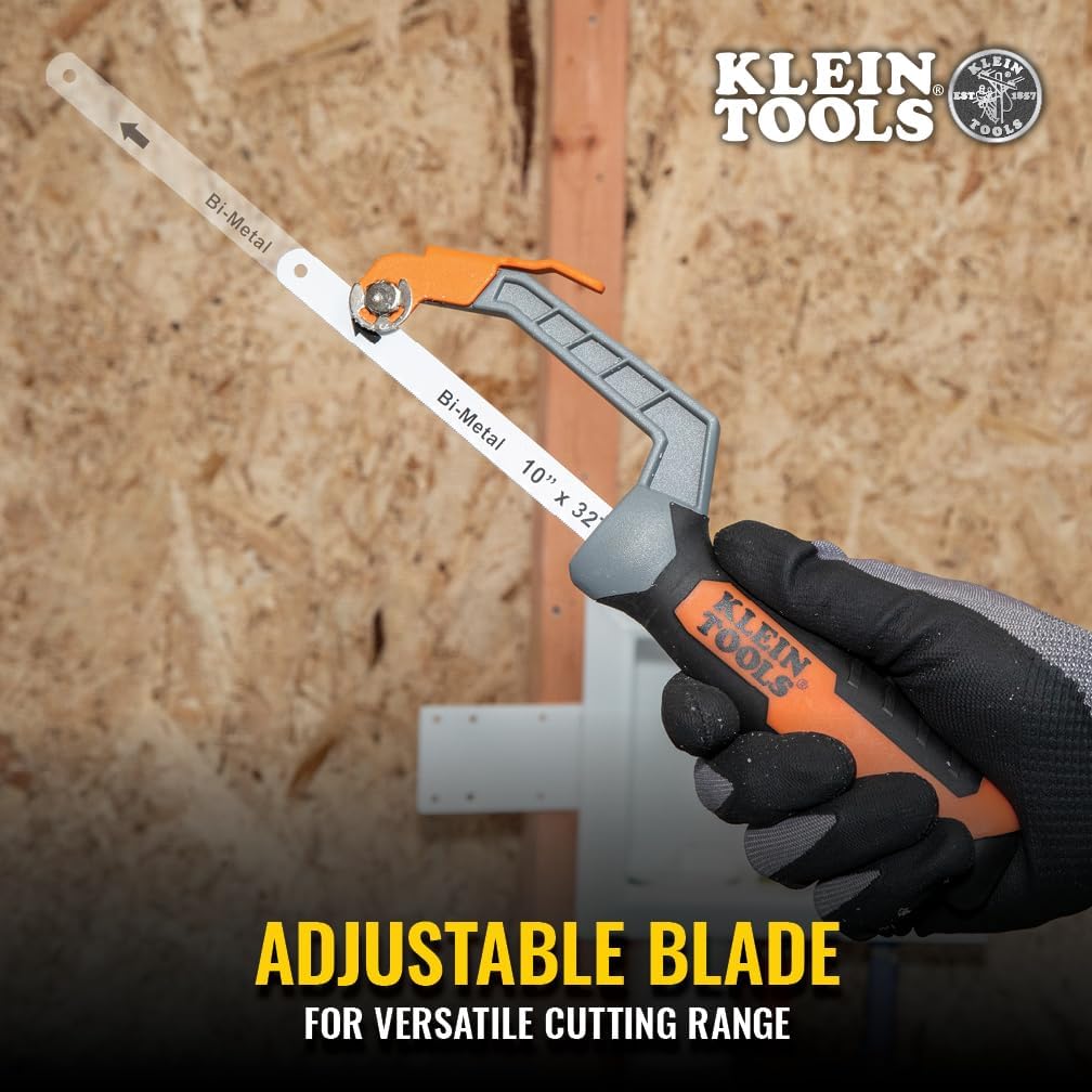 Klein Tools 31432FC Mini Finish-Cut Hacksaw, 10-Inch 24 TPI Blade