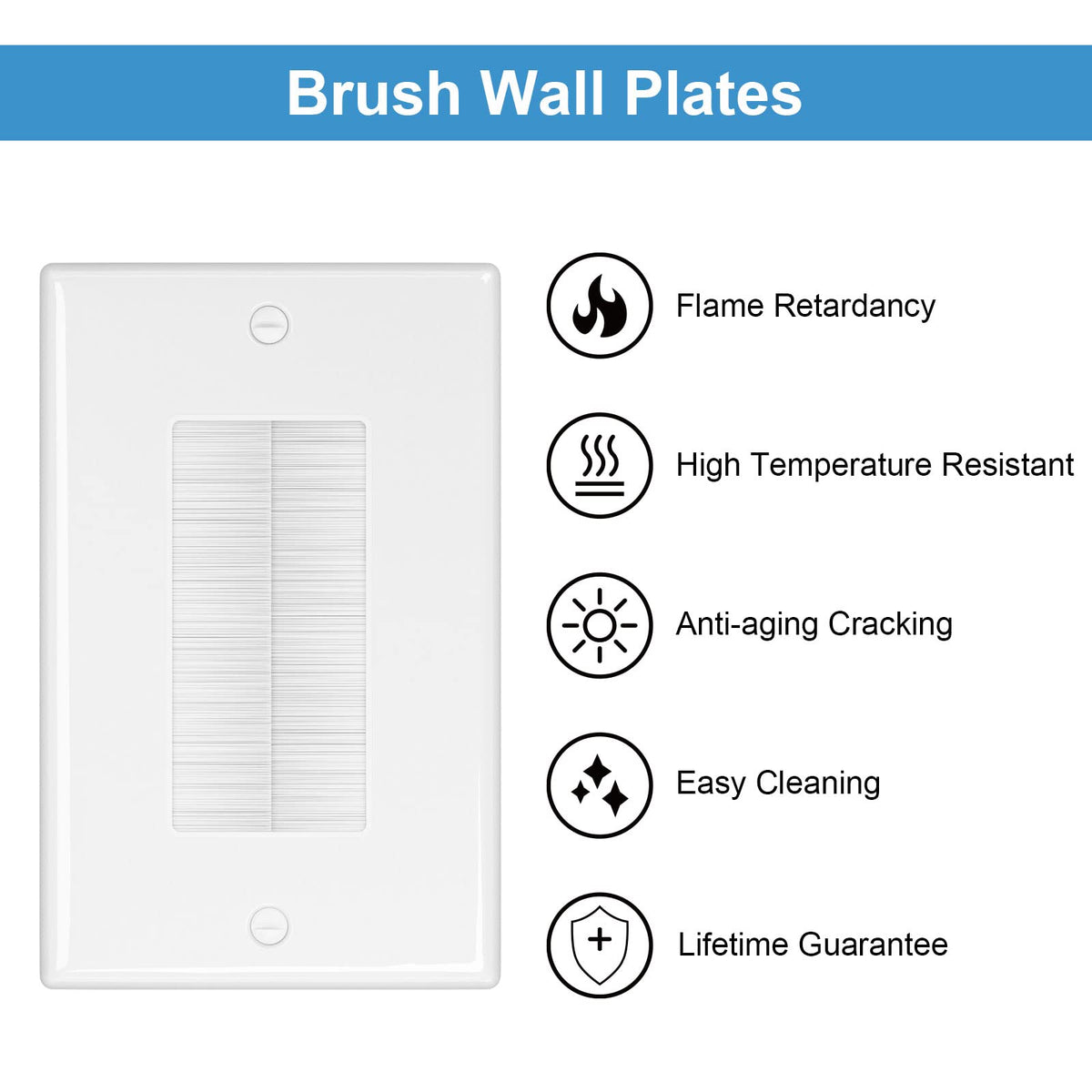 iwillink Brush Wall Plate (10 Pack), Cable Pass Through Plate, White
