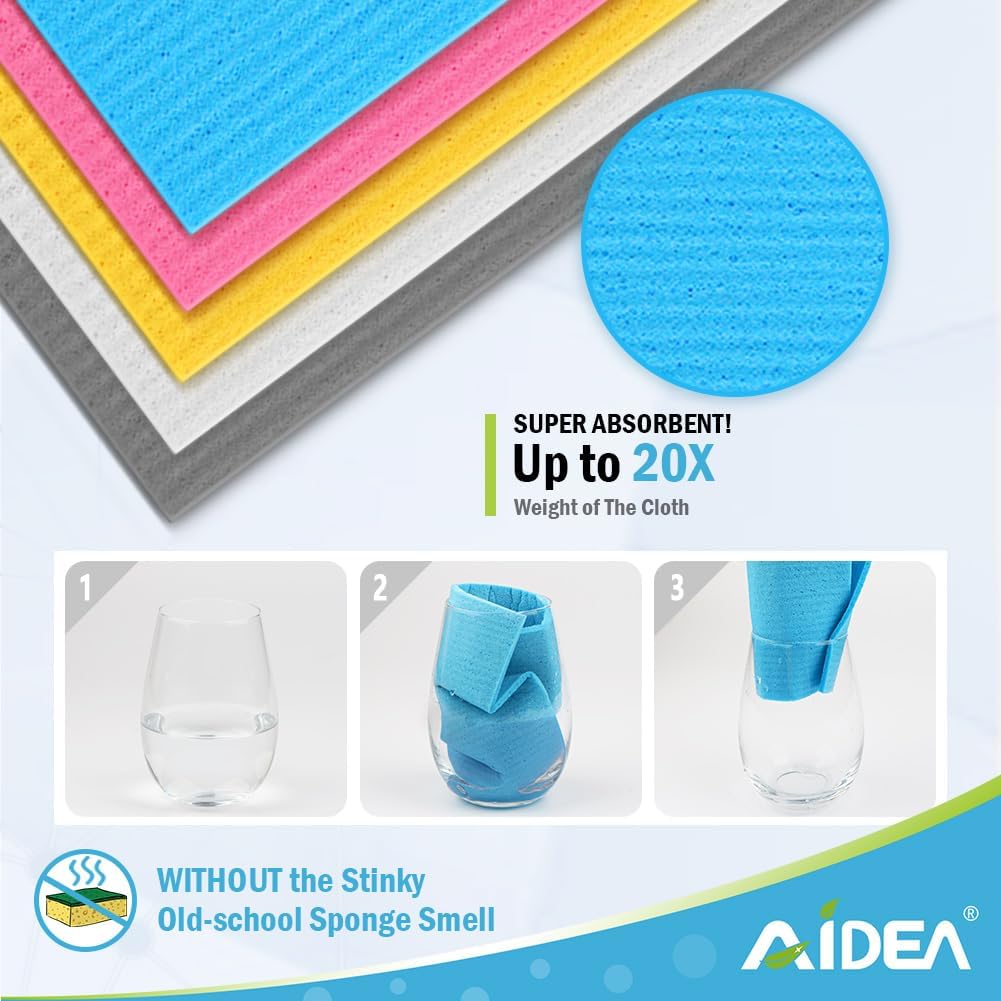 Swedish Dishcloths for Kitchen-10PK, Reusable Paper Towels 7" x 6"