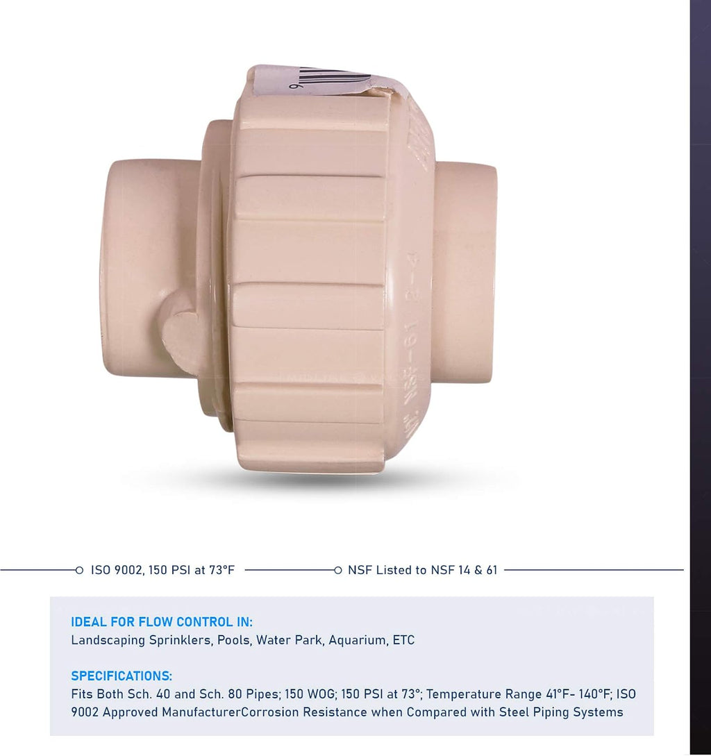 Midline Valve 577T12 CPVC Union Coupling Pipe Fitting 1/2'' Solvent Connections Plastic, Tan, Bone Color