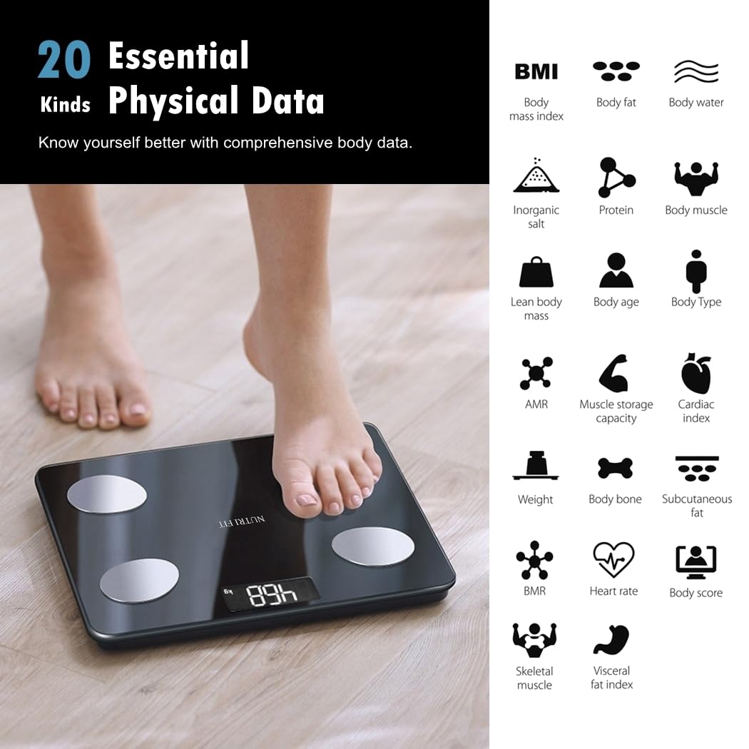 Scale for Body Weight Digital Bathroom Smart Scale with Bluetooth for BMI, Body Fat, Muscle Mass, 20 Body Composition