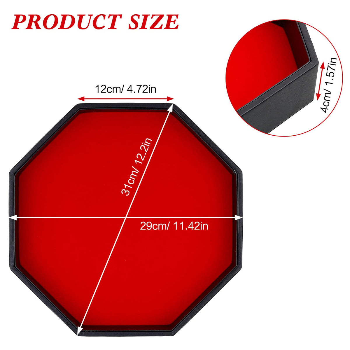 Dice Rolling Tray, Felt Lined PU Leather Octagon Dice Tray for Dungeon Crawler Games, Red