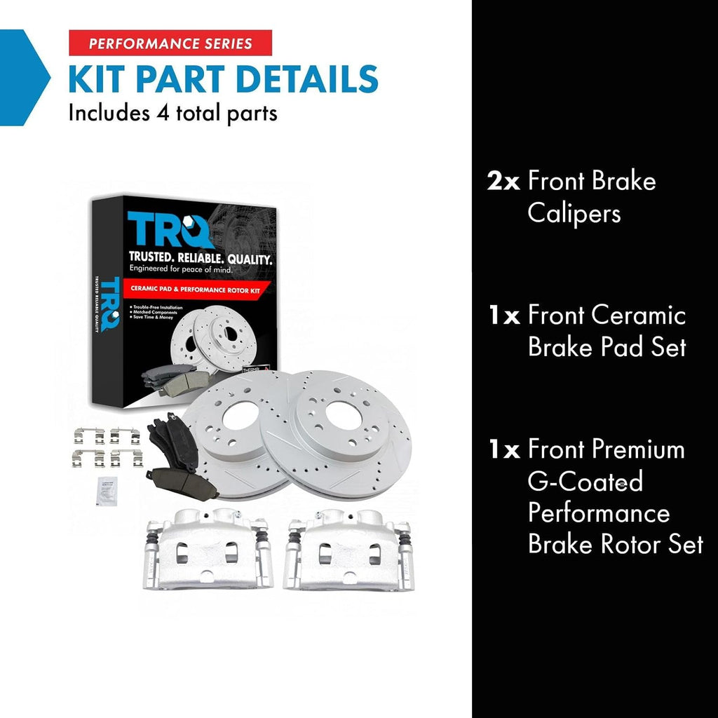 Performance Front Brake Calipers Ceramic Pads Drilled Rotors Compatible with Sierra Silverado Tahoe
