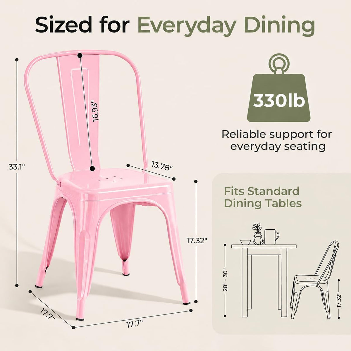 Metal Dining Chairs Set of 2, Pink
