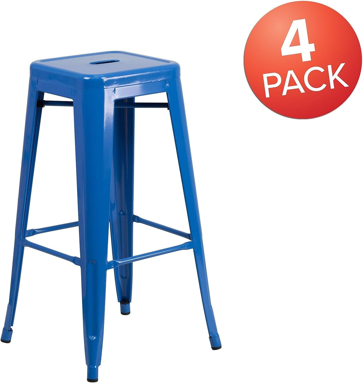 30 in Metal Indoor/Outdoor Backless Barstool, Blue, 4-Pack