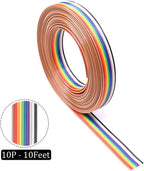 Glarks Professional IDC Crimp Tool with 48Pcs 2.54mm Pitch Dual Rows IDC Sockets 10 16 20 26 Pin Female Header+ Wire Rainbow Color Flat Ribbon IDC Wire Cable