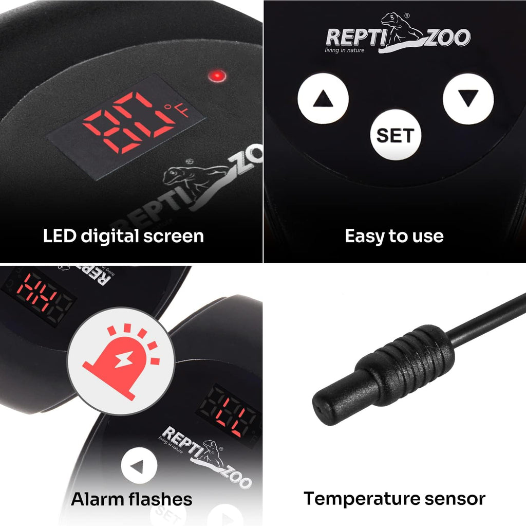 Reptile Light Fixture with Dimming Thermostat, 5.5 Inch Deep Dome Lamp Fixture with Temperature Controller for