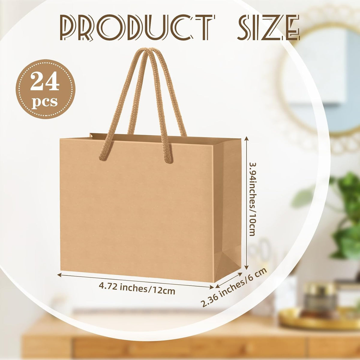 24 Pcs Brown Mini Gift Bags with Handles Paper Gift Card Bags