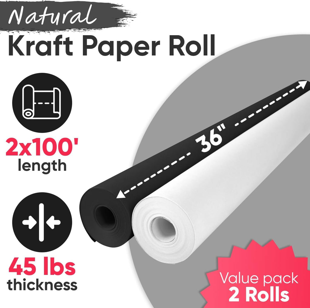 36" x 1200" (100 ft) Black and White Kraft Paper Roll Set