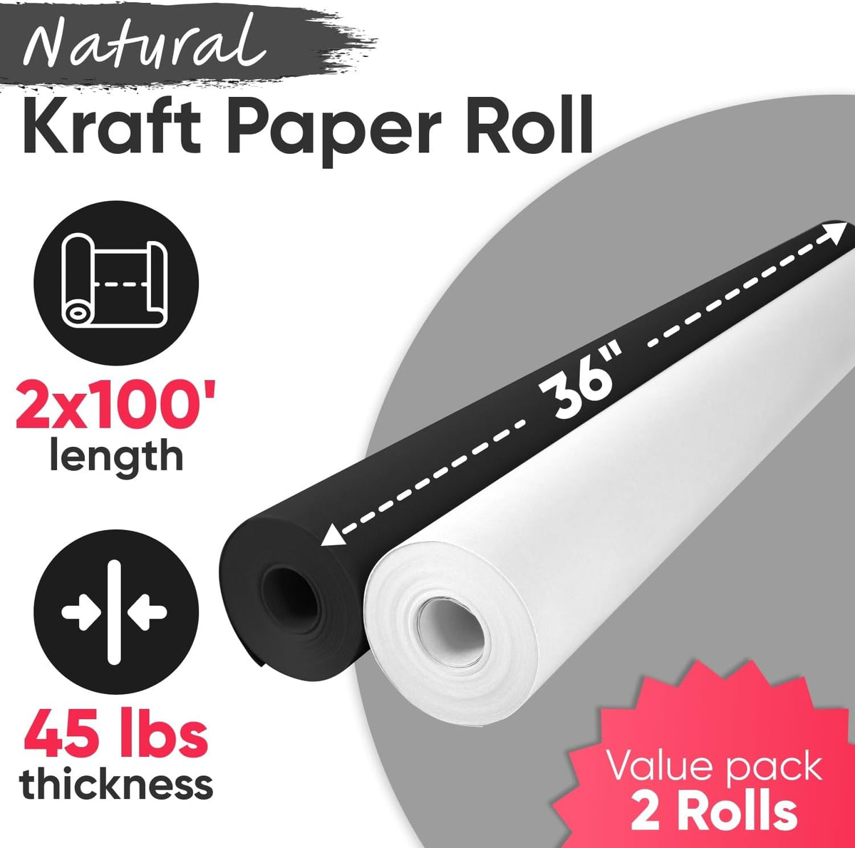 36" x 1200" (100 ft) Black and White Kraft Paper Roll Set