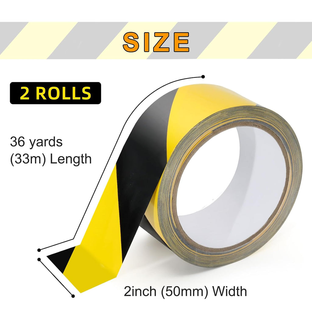 Hazard Warning Tape, Black & Yellow Safety Caution Tape - Strong Adhesive, No Residue, Flexible Hazard Tape for