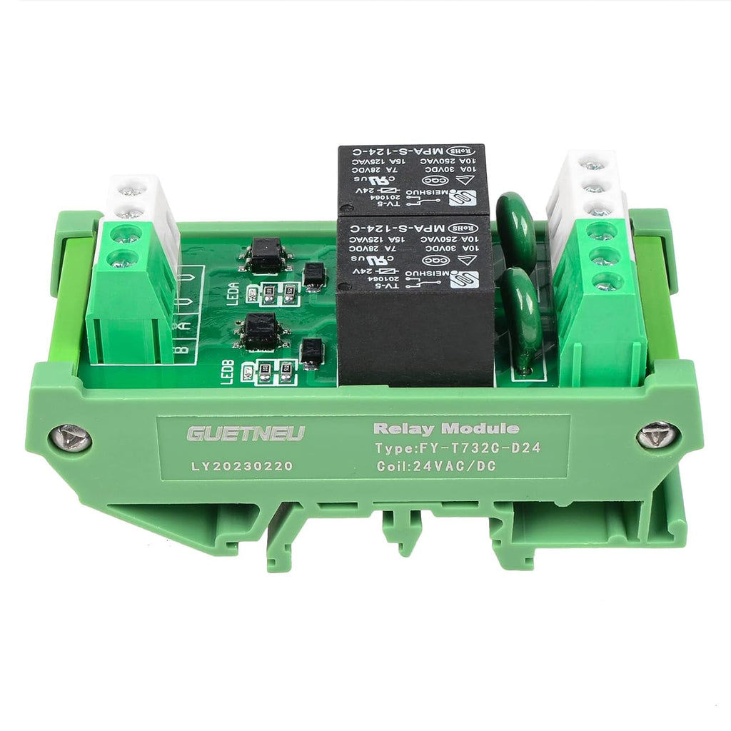 Relay Board, Relay Module 2 Channel 1 SPDT DIN Rail Mount 24V DC/AC