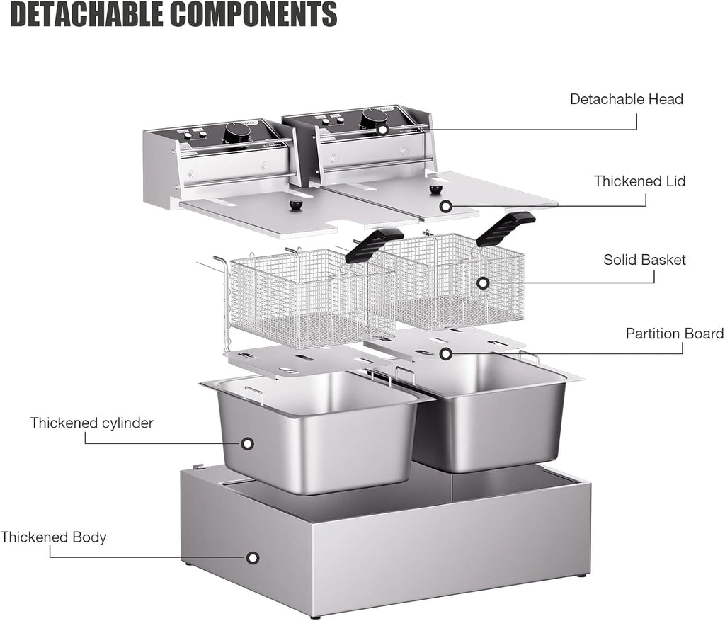 20.7Qt Deep Fryer, 3400W Electric Countertop Fryer with 2 x 6.35 QT Basket