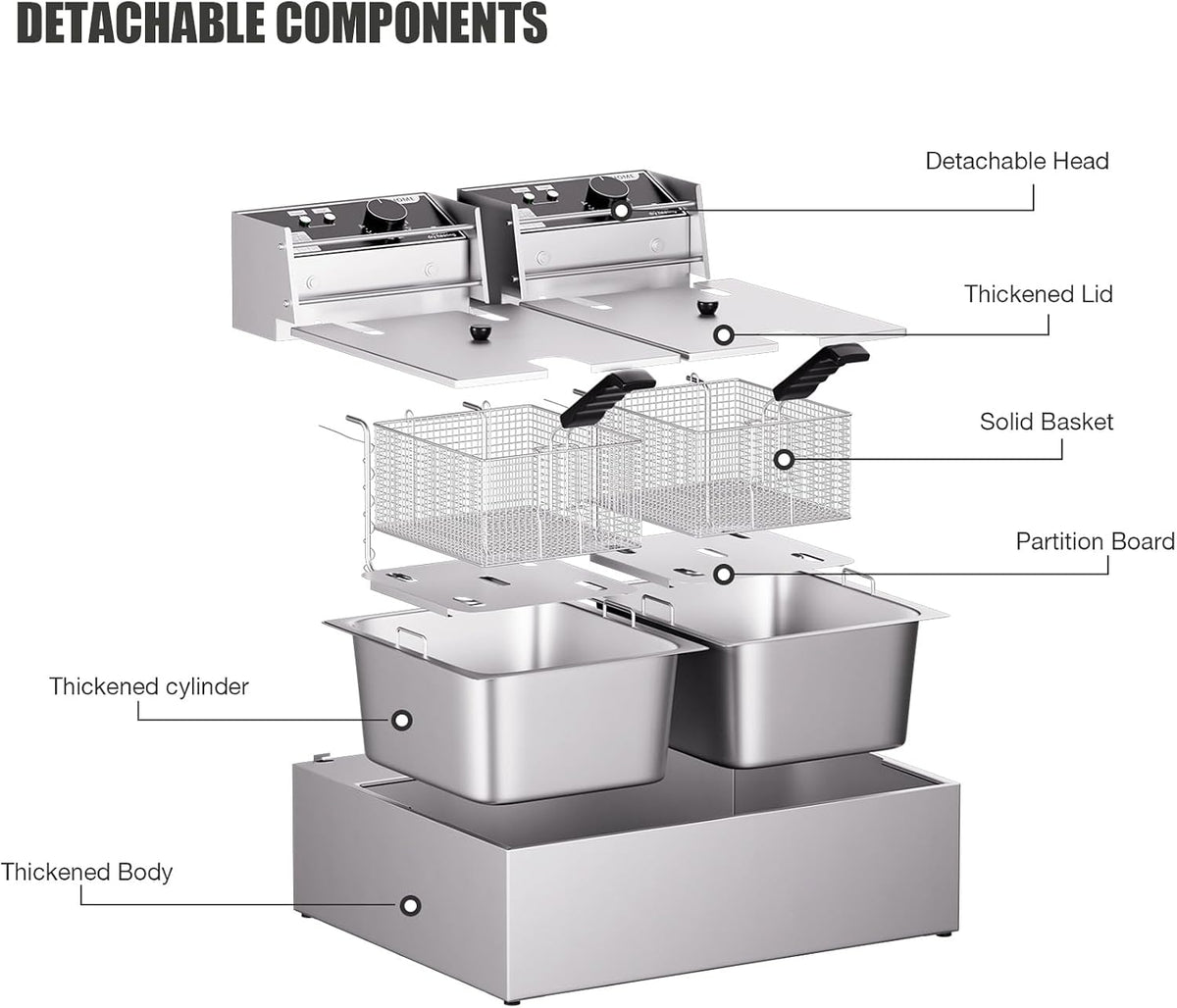 20.7Qt Deep Fryer, 3400W Electric Countertop Fryer with 2 x 6.35 QT Basket