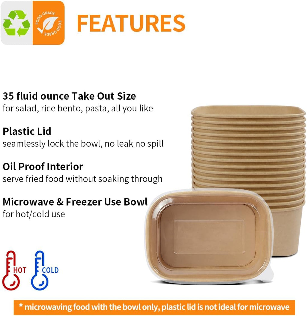 35 oz Paper Food Containers with Lids 50 Pack Meal Prep Containers