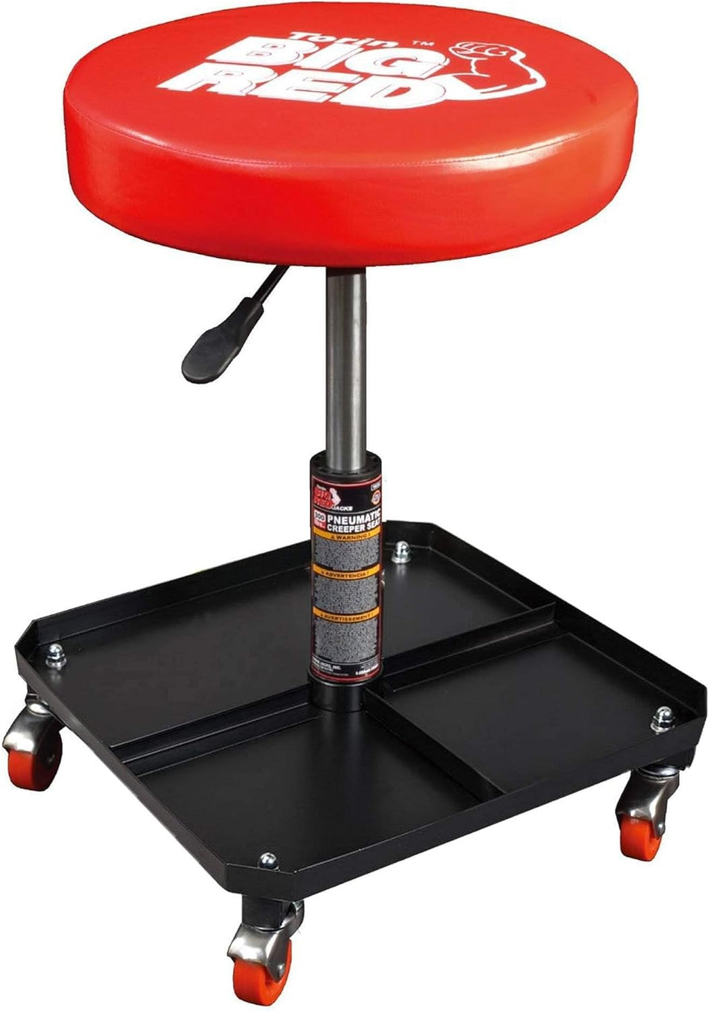 TR6350 Torin Rolling Pneumatic Creeper Garage/Shop Seat: Padded Adjustable Mechanic Stool with Tool Tray Storage, Red