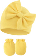 Newborn Beanies Cap No Scratch Mittens Set 0-6 Months Infant Bow Caps Baby Girls Boys Cute Nursery Headbands Hats