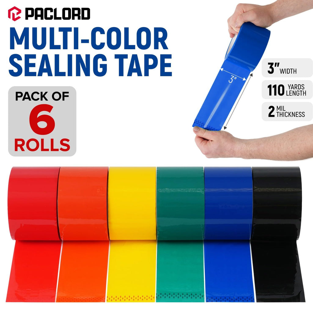 3" x 110 Yards Multi-Color Packing Tape, 6 Colors Pack