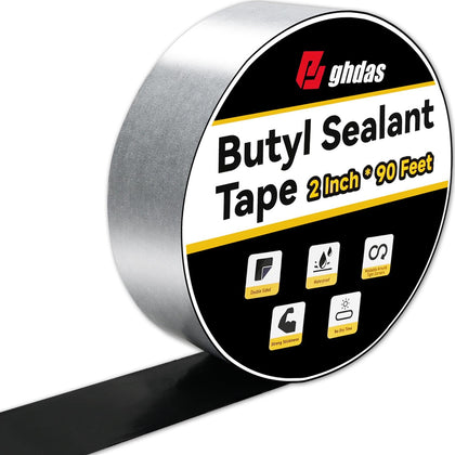 1 Pack Butyl Sealant Tape 2" X 90' - Double Sided - Black Vapor Barrier Butyl Tape for Wall of Crawl Space, Rv