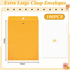 100 Pcs 14 x 18 Inc Extra Large Mailing Clasp Envelopes with Clasp