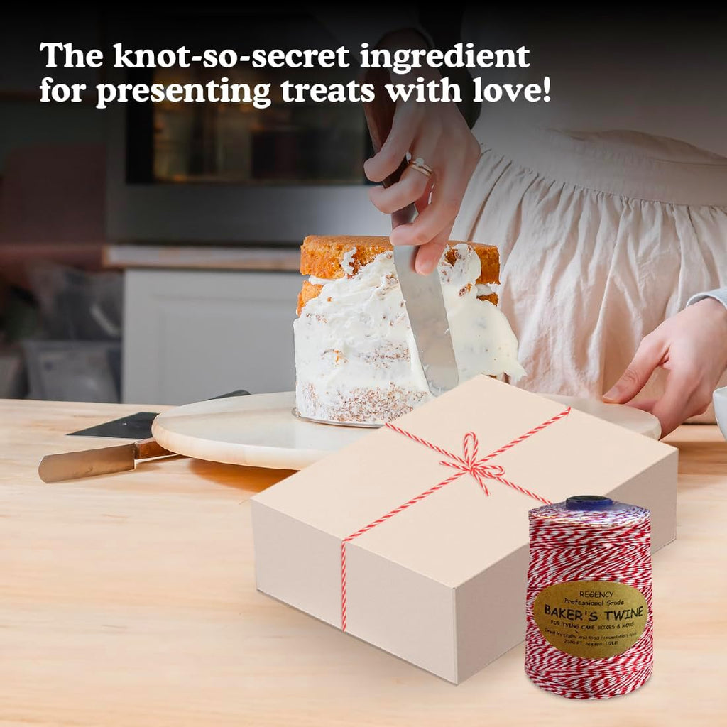 Regency Baker's Twine for Pastry Boxes, 800 ft Ball, Red & White 1 Pack