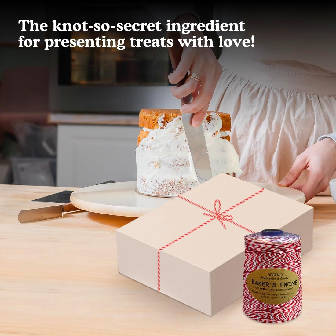 Regency Baker's Twine for Pastry Boxes, 800 ft Ball, Red & White 1 Pack
