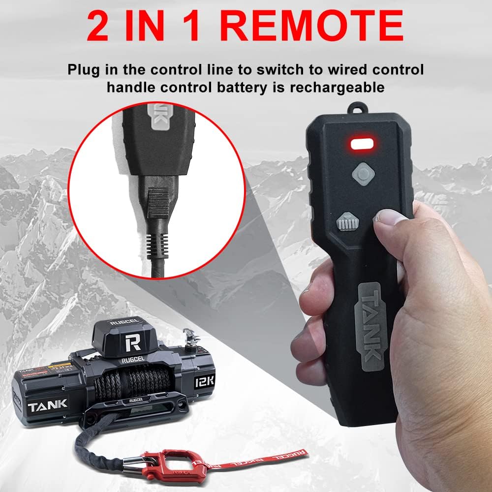 12000lb New Waterproof Electric Synthetic Rope Winch 12V with Hawse Fairlead,2 in 1 Infrared Remote Control,Wired